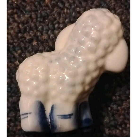 Vintage Gzhel Handmade Porcelain Lamb Miniature Figurine Russia Folk Art Decor - Picture 2 of 7